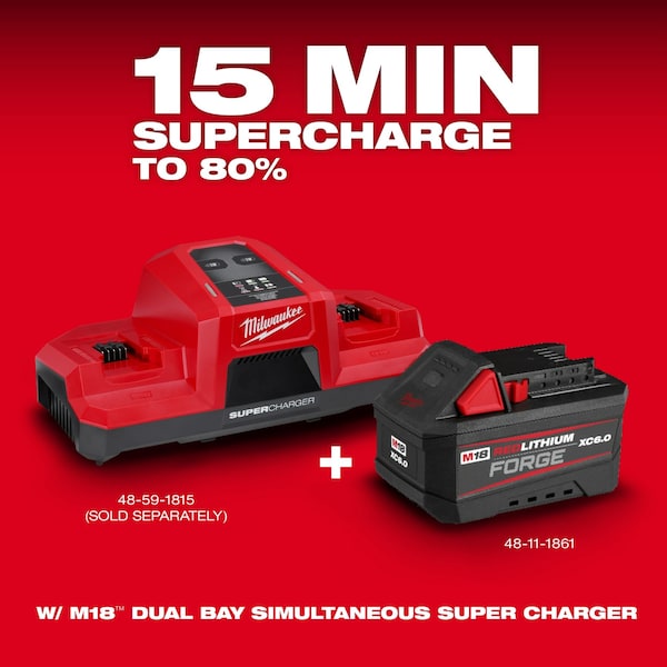 Milwaukee Tool M18 REDLITHIUM FORGE XC6.0 Battery, 6.0Ah, Extended Capacity, 18V, Li-Ion Battery - 48-11-1861