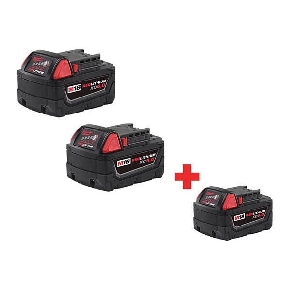 Milwaukee Tool Battery Pack, Li-Ion, 5.0Ah, 18.0V - 48-11-1852, 48-11-1850
