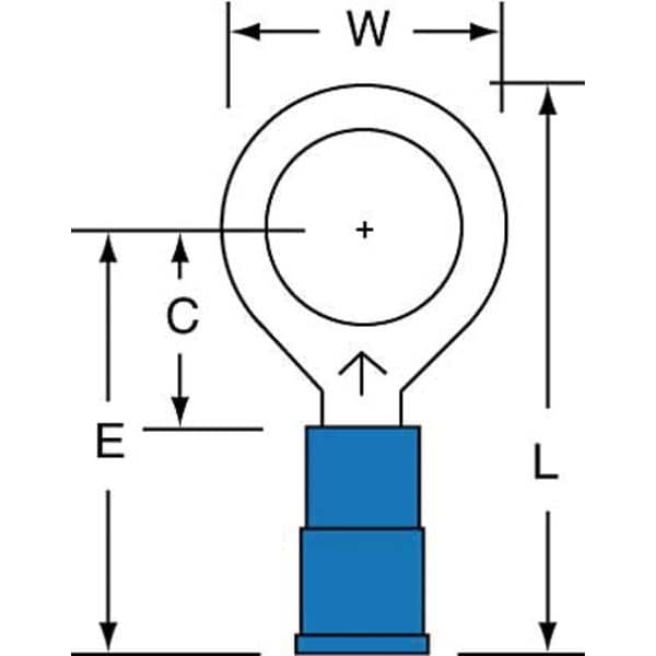 Terminal de anillo de nylon 16-14 AWG de 3/8" de diámetro con perno - Paquete de 1000