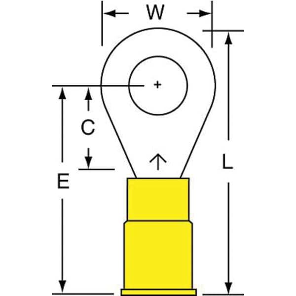 Terminal de anillo de nylon de 12-10 AWG y 1/4" de perno. PK500 - MNG10-14R/SK