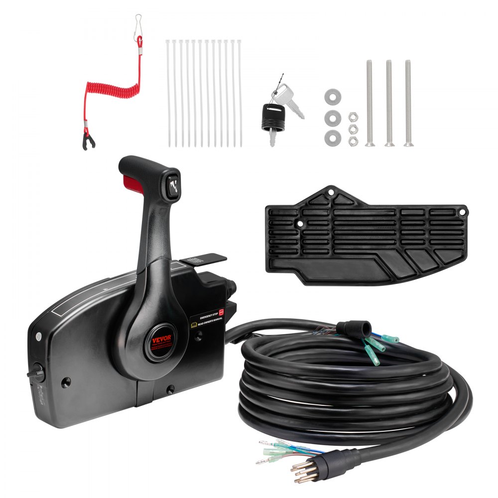 VEVOR Boat Throttle Control, 881170A15 Side-Mounted Outboard Remote Control Box for Mercury PT 2-Stroke, Marine Throttle Control Box with Power Trim Switch, 16.3 ft Harness 8+4 Pin, and Lanyard - CZSCYMKZQMERPYLKAV9
