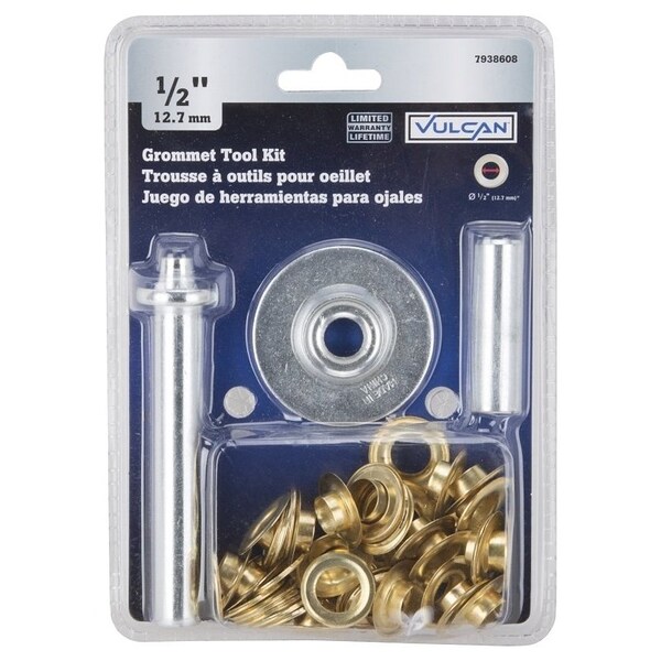 Vulcan Grommet Tool Kit, 30-Piece, Brass/Steel, Brass/Silver, Brass/Zinc Plated - JL-VT15988