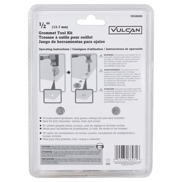 Vulcan Grommet Tool Kit, 30-Piece, Brass/Steel, Brass/Silver, Brass/Zinc Plated - JL-VT15988