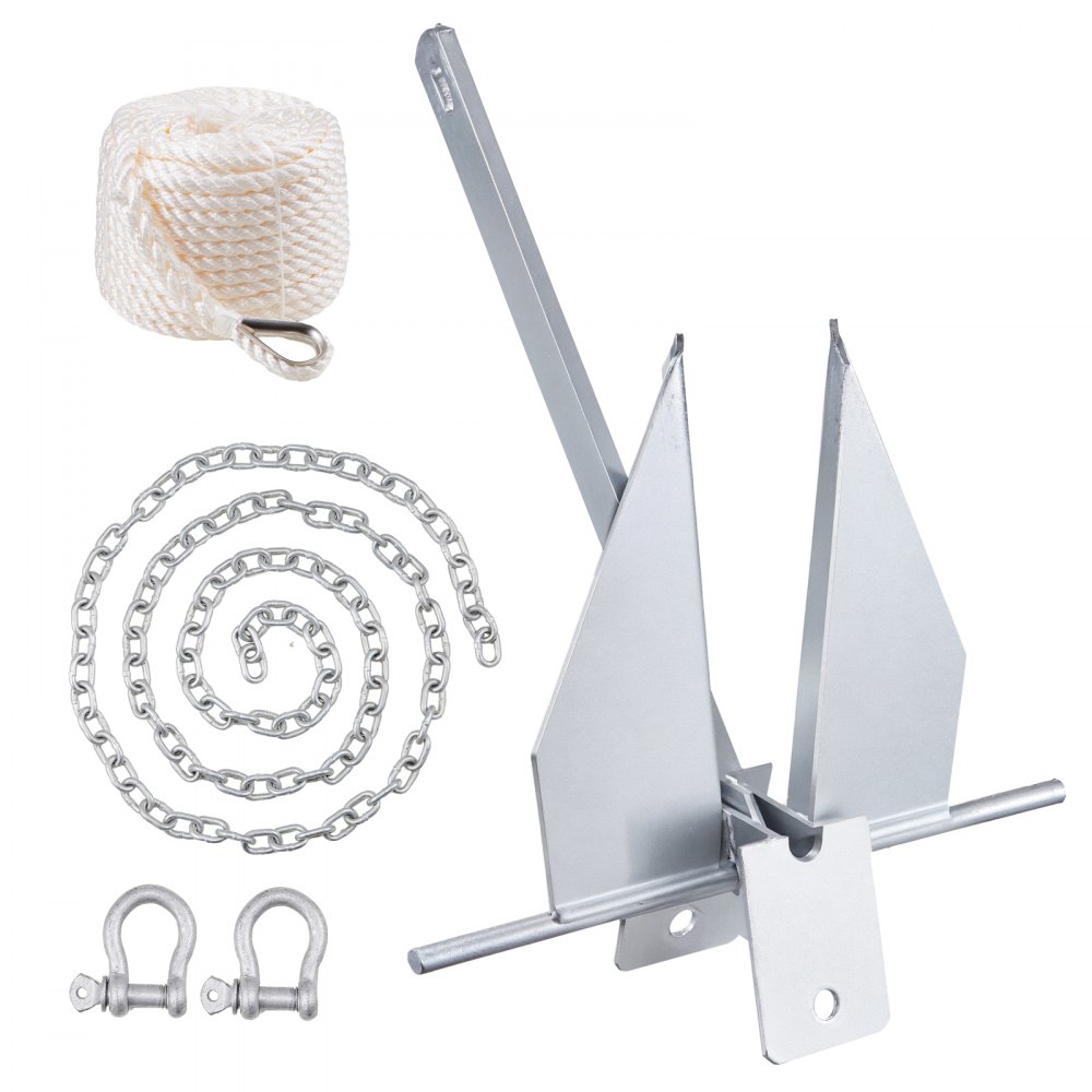 VEVOR Fluke Style Anchor Kit, 8.5 LBS Hot-Dipped Galvanized Steel Fluke Anchor with 7.9' Chain, 75' Rope and Two 0.4" Shackles, Marine Boat Anchor for Small Vessels Under 18', Seas, Rivers and Shores - FLKMYJTDXG85OW4WUV0