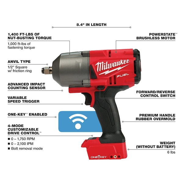 Milwaukee Tool M18 FUEL w/ ONE-KEY High Torque Impact Wrench 1/2" Friction Ring - 2863-20