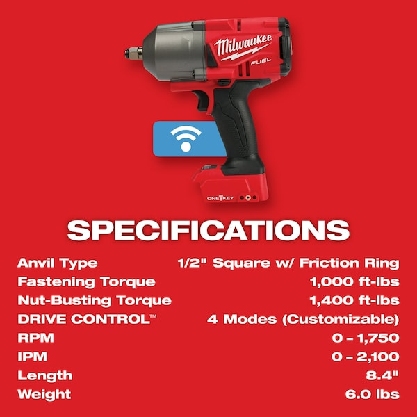 Milwaukee Tool M18 FUEL w/ ONE-KEY High Torque Impact Wrench 1/2" Friction Ring - 2863-20