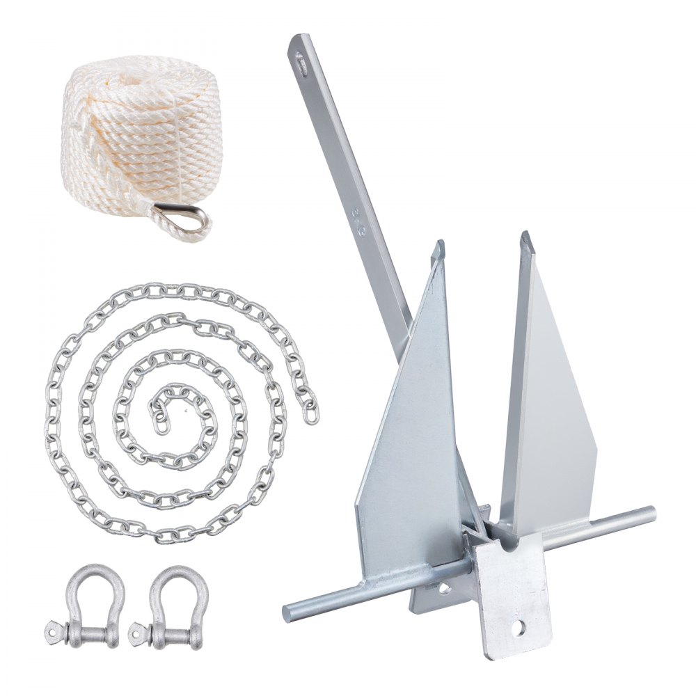 VEVOR Fluke Style Anchor Kit, 13 LBS Hot-Dipped Galvanized Steel Fluke Anchor with 7.9' Chain, 101' Rope and Two 0.4" Shackles, Marine Boat Anchor for Small Vessels Under 30', Seas, Rivers and Shores - FLKMYJTDXG136W8VGV0