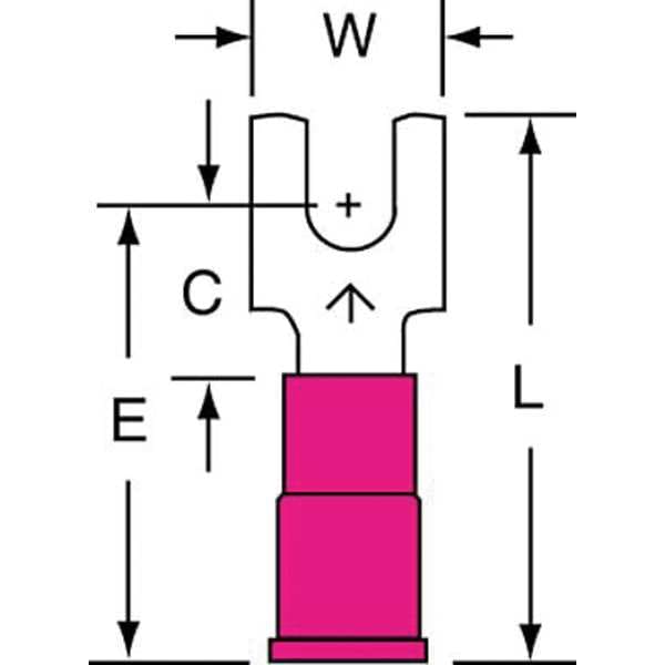 Terminal de bloque de vinilo tipo horquilla para cable de 22-18 AWG, con espárrago #6 - Paquete de 25 piezas - BFV18-6Q