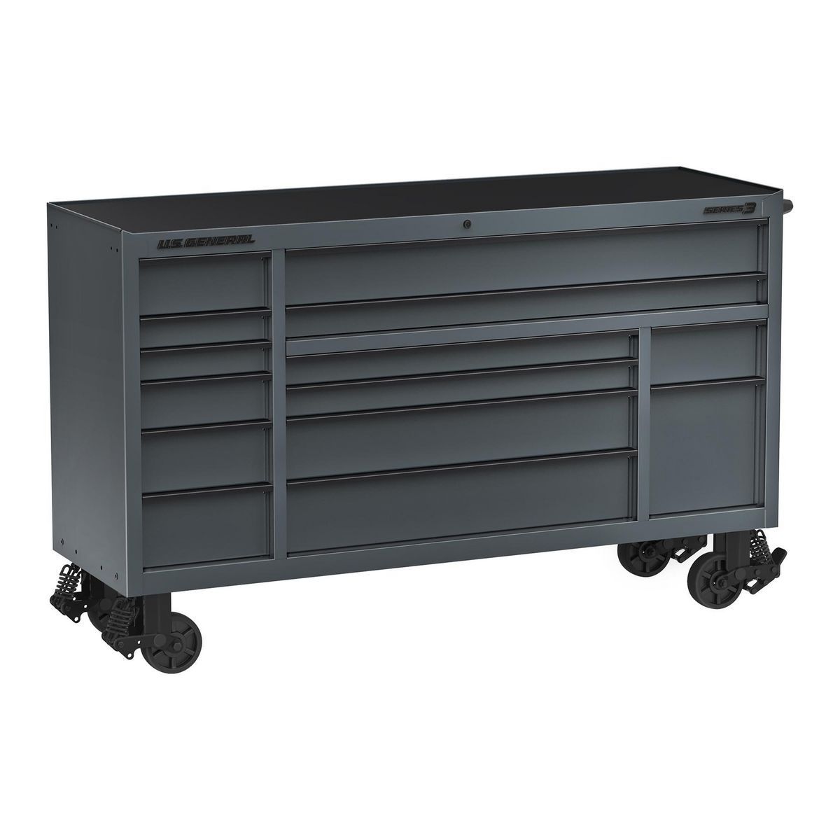 Gabinete rodante de triple banco de 72 pulgadas x 22 pulgadas, Serie 3, Gris Pizarra - 70314