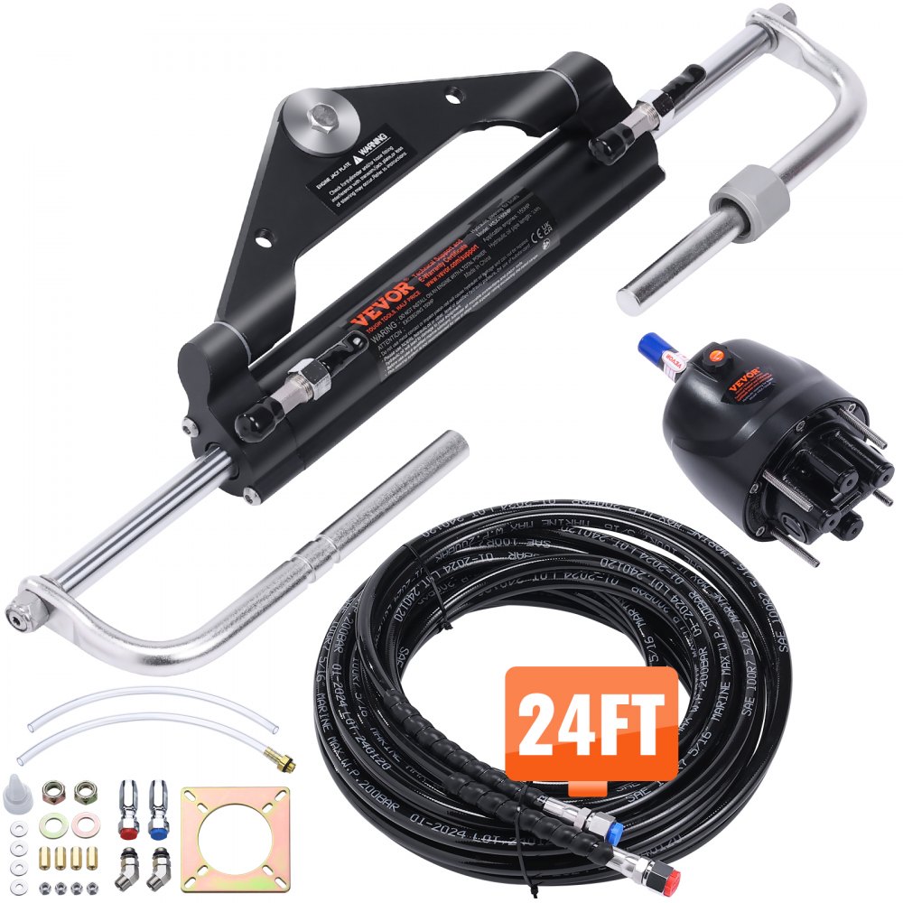 VEVOR Hydraulic Outboard Steering Kit, 150HP, Marine Boat Hydraulic Steering System, with Helm Pump Two-Way Lock Cylinder and 24 Feet Hydraulic Steering Hose, for Single Station Single-Engine Boats - XWYYFXBDJTJ1ISOVRV0