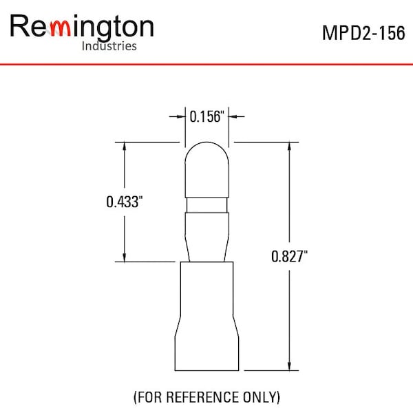 Terminales de bala Remington Industries, macho, aislados con PVC, cable de calibre 14-16 AWG, azules, 100 piezas - MPD2-156-100