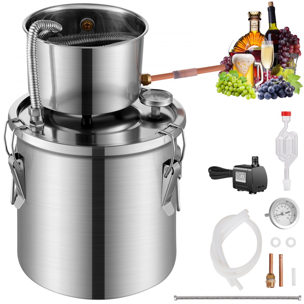 VEVOR Moonshine Still Water Alcohol Distiller 3Gal w/ Water Pump Stainless Steel - SLNTZLQYH3GALA7DXV1