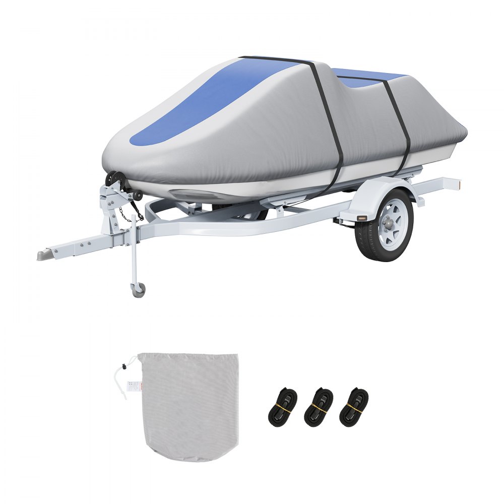 VEVOR Jet Ski Cover, 126"-135" Trailerable Waterproof PWC Cover, Heavy-duty 600D Marine Grade PU Oxford Fabric, UV Resistant Seadoo Cover with Buckle Straps, Personal Watercraft Covers, Grey+Blue - MTTZ600D1261S5O7FV0