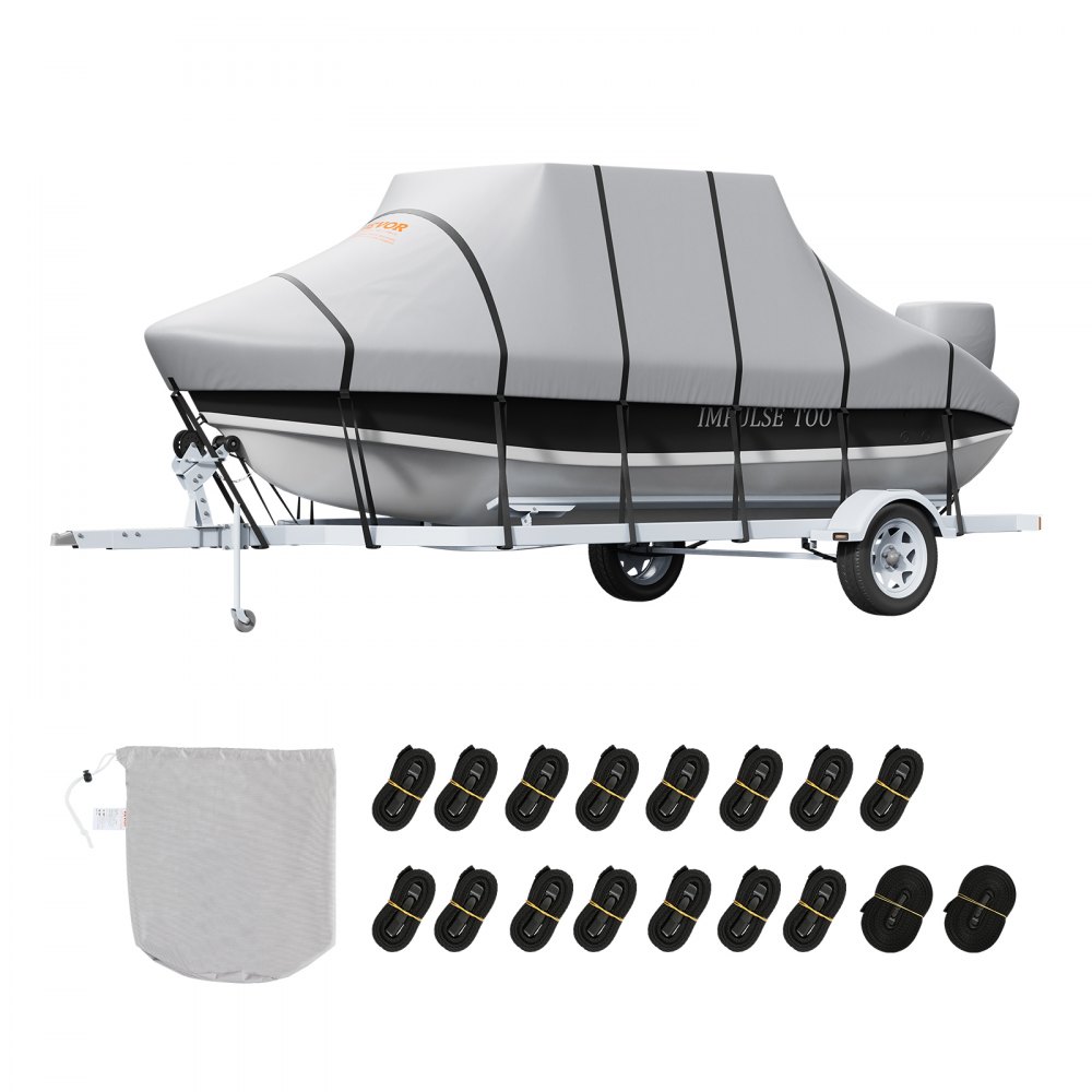 VEVOR T Top Boat Cover, 24'-26' Waterproof Trailerable T-Top Boat Cover, 600D Marine Grade PU Oxford, with Windproof Buckle Straps, for Center Console Boat with T Top Roof, Fits 24'-26'L x 106"W, Grey - TXDCZ600D242KQK7KV0