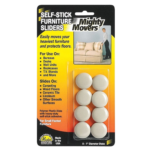 Master Caster Furniture Glides, Self-Stick, Round, 1", PK8 - 87002
