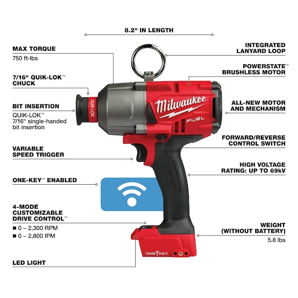 Milwaukee Tool M18 FUEL 7/16" Hex Utility HTIW w/ ONE-KEY (Tool Only) - 2865-20