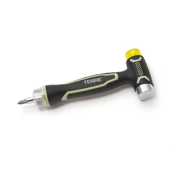 T Terre 6 in 1 Double Faced Rubber Mallet Hammer, Built-In Multi-Bit Screwdriver, Ergonomic Non-Slip Handle - 103001