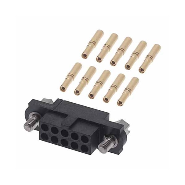 Conector de placa Harwin, 10 contactos, 2 filas, hembra, paso de 0.079 pulgadas, terminal de engarce, con seguro, color negro - M80-4611005