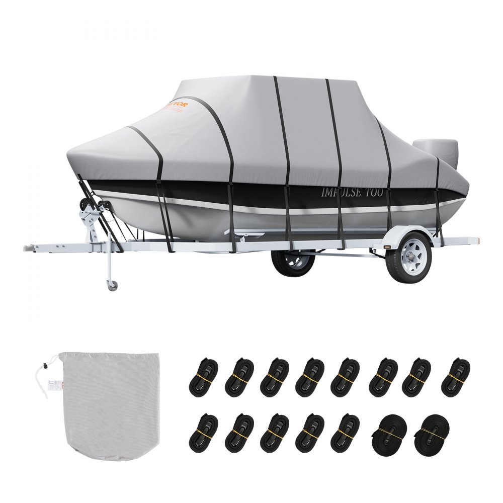 VEVOR T Top Boat Cover, 20'-22' Waterproof Trailerable T-Top Boat Cover, 600D Marine Grade PU Oxford, with Windproof Buckle Straps, for Center Console Boat with T Top Roof, Fits 20'-22'L x 106"W, Grey - TXDCZ600D20227RERV0