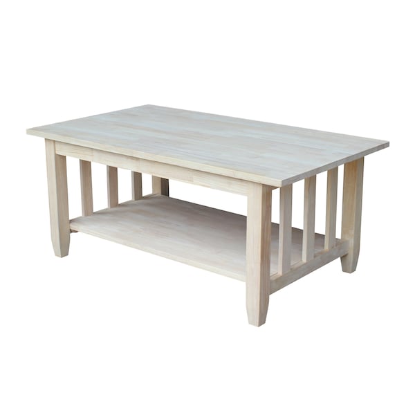 International Concepts Rectangle Mission Tall Coffee Table, 42 in W, 24 in L, 18 in H, Wood, Unfinished - BJ6TC