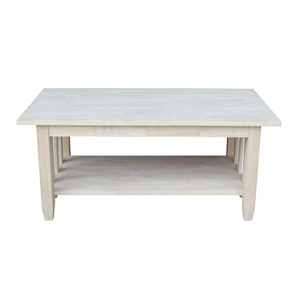 International Concepts Rectangle Mission Tall Coffee Table, 42 in W, 24 in L, 18 in H, Wood, Unfinished - BJ6TC