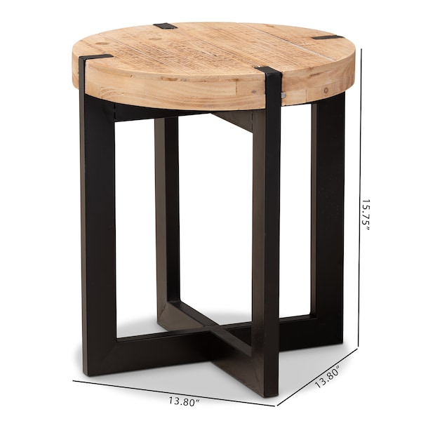 Baxton Studio Horace Rustic and Industrial Natural Brown Finished Wood and Black Finished Metal End Table - 179-11408-ZORO