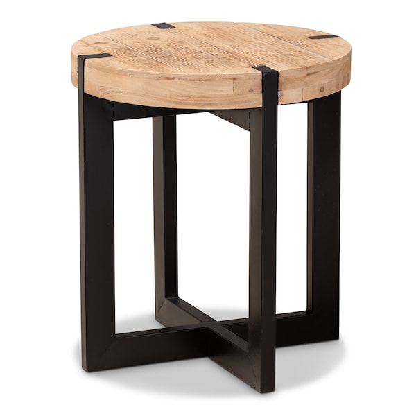 Baxton Studio Horace Rustic and Industrial Natural Brown Finished Wood and Black Finished Metal End Table - 179-11408-ZORO