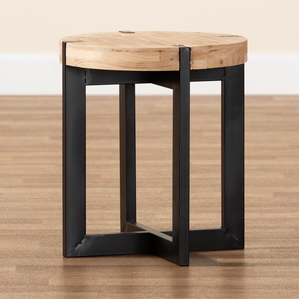 Baxton Studio Horace Rustic and Industrial Natural Brown Finished Wood and Black Finished Metal End Table - 179-11408-ZORO