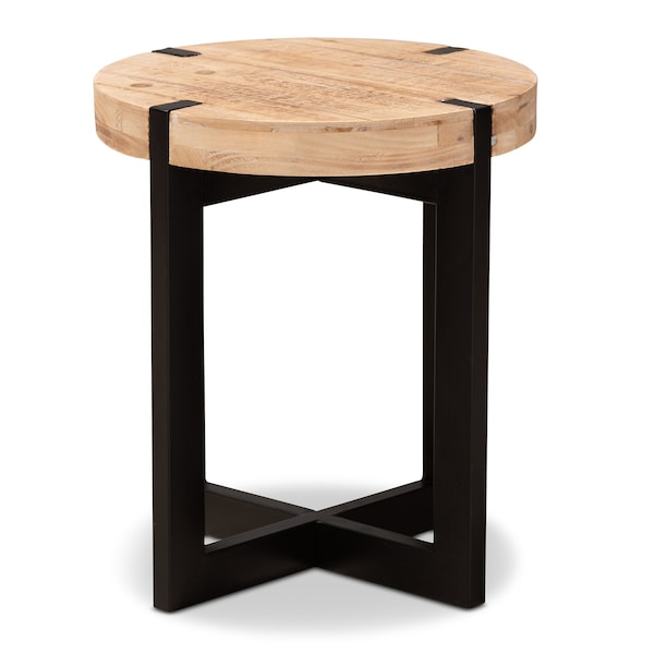 Baxton Studio Horace Rustic and Industrial Natural Brown Finished Wood and Black Finished Metal End Table - 179-11408-ZORO