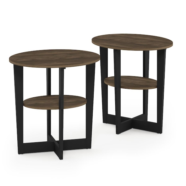 Furinno JAYA Oval End Table Set of Two Columbia Walnut & Black - 215019CWNBK