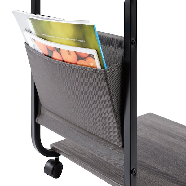 Seville Classics Rolling End Table and MDF Wood Nightstan, 20 in W, 12.9 in L, 22.2 in H, MDF, Metal, Ashwood, Black - WEB686