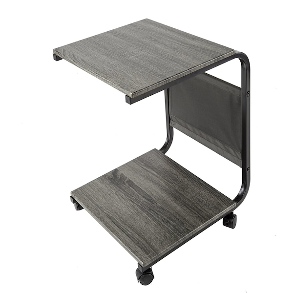 Seville Classics Rolling End Table and MDF Wood Nightstan, 20 in W, 12.9 in L, 22.2 in H, MDF, Metal, Ashwood, Black - WEB686