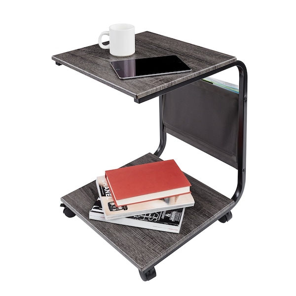 Seville Classics Rolling End Table and MDF Wood Nightstan, 20 in W, 12.9 in L, 22.2 in H, MDF, Metal, Ashwood, Black - WEB686