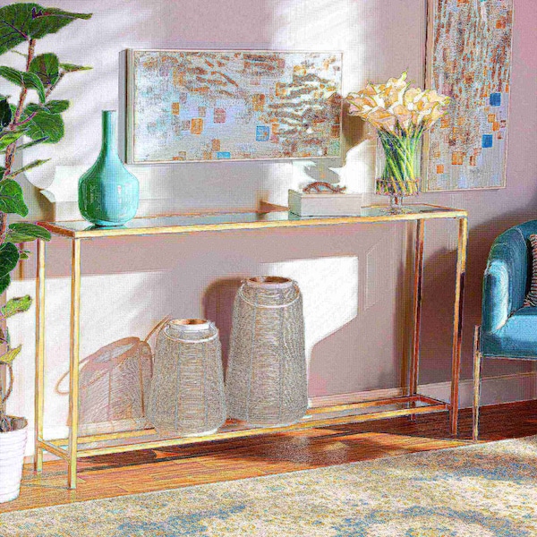 Baxton Studio Alessa Modern and Contemporary Glam Gold Finished Metal and Mirrored Glass Console Table - 177-11191-ZORO