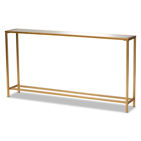 Baxton Studio Alessa Modern and Contemporary Glam Gold Finished Metal and Mirrored Glass Console Table - 177-11191-ZORO
