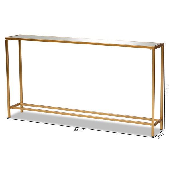 Baxton Studio Alessa Modern and Contemporary Glam Gold Finished Metal and Mirrored Glass Console Table - 177-11191-ZORO