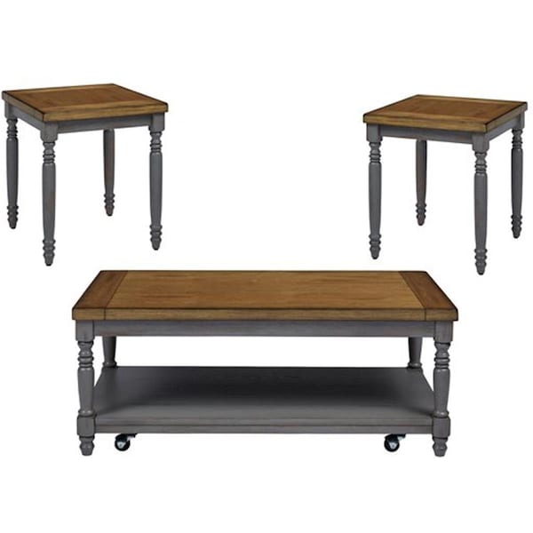 Progressive Furniture Progressive Furniture T236-95 Living Room Cocktail Table & 2 End Tables; Oak & Brushed Gray - Pack of 3 - T236-95