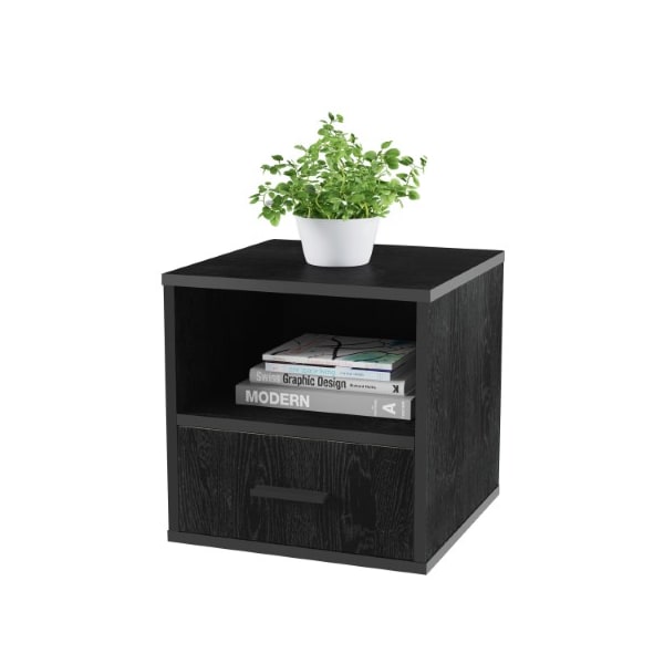 Hastings Home End Table, Stackable Contemporary Minimalist Cube Accent Table with Drawer Home/Office (Black) - 878142SWD