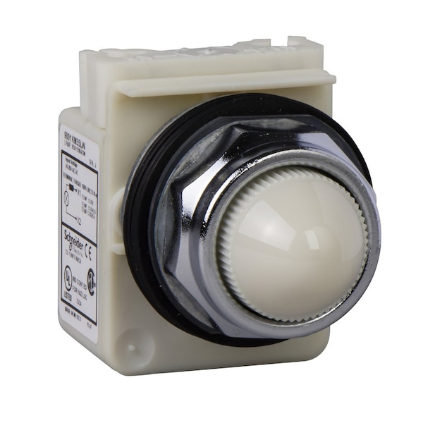 Schneider Electric Luz piloto, Harmony 9001K, metal, policarbonato, con cúpula, color blanco, 30mm, LED blanco, 120V - 9001KP38LWW9