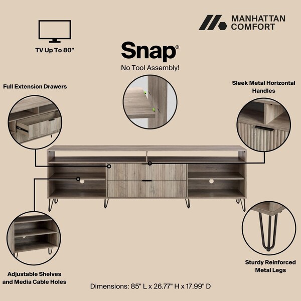 Manhattan Comfort DUMBO 85in TV Stand in Golden Brown - TV002-GB