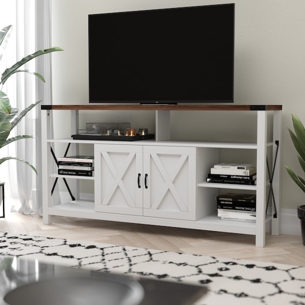 Flash Furniture 60" White/Rustic TV Stand with Storage Shelves - ZG-025-WH-GG