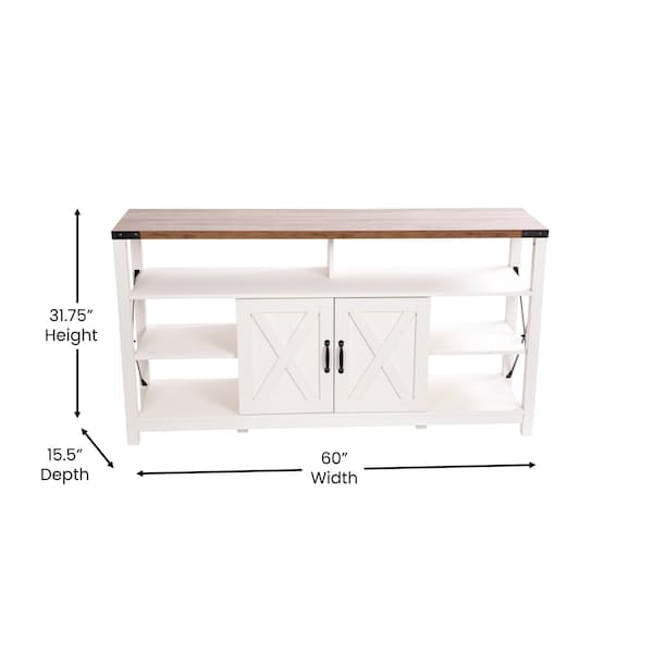 Flash Furniture 60" White/Rustic TV Stand with Storage Shelves - ZG-025-WH-GG