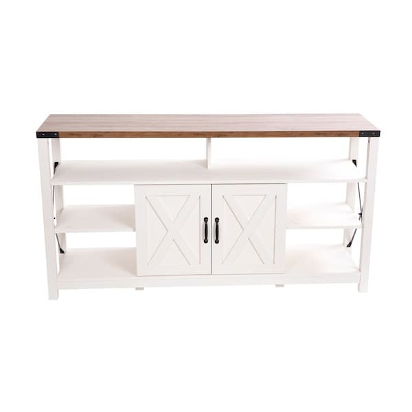 Flash Furniture 60" White/Rustic TV Stand with Storage Shelves - ZG-025-WH-GG