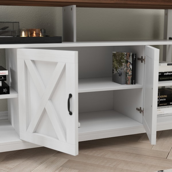 Flash Furniture 60" White/Rustic TV Stand with Storage Shelves - ZG-025-WH-GG
