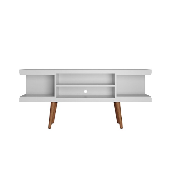 Manhattan Comfort Utopia 53.14" TV Stand with Splayed Wooden Legs and 4 Shelves in White - 19654