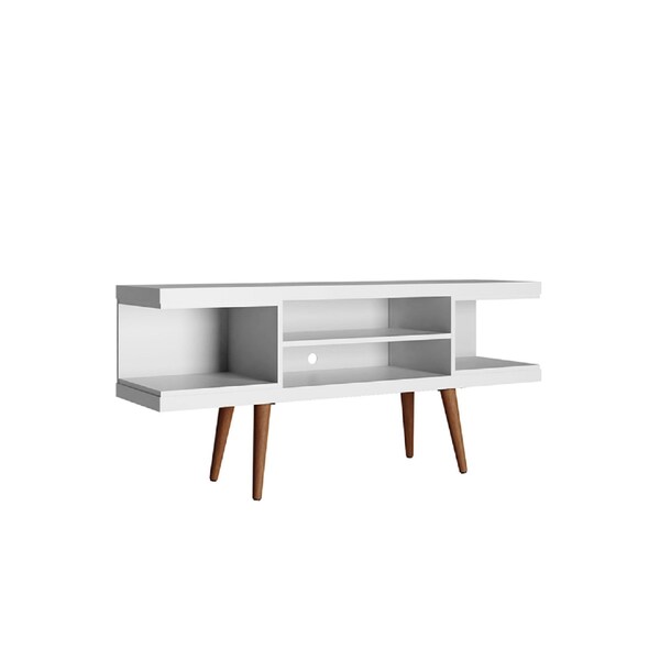 Manhattan Comfort Utopia 53.14" TV Stand with Splayed Wooden Legs and 4 Shelves in White - 19654