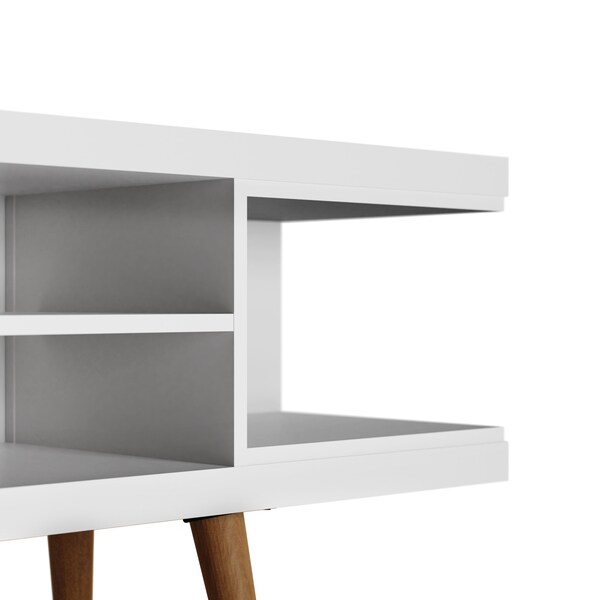Manhattan Comfort Utopia 53.14" TV Stand with Splayed Wooden Legs and 4 Shelves in White - 19654