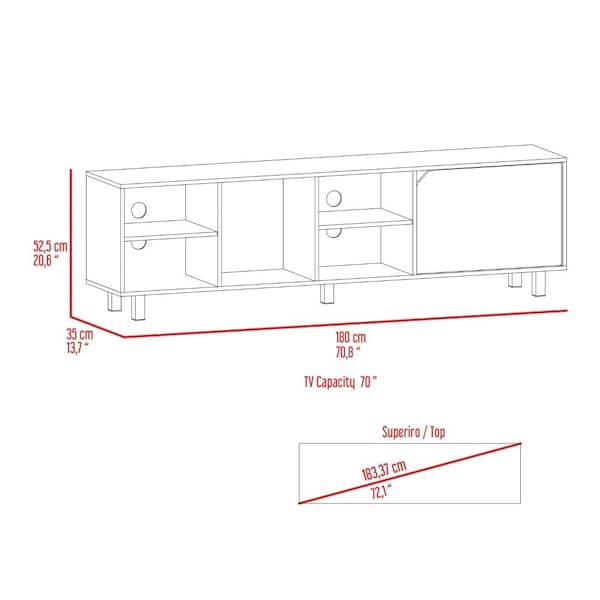 Tuhome Valdivia Tv Stand for TV's up 70 in. Four Open Shelves, Five Legs, Light Oak - RLD6712