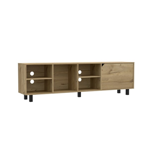 Tuhome Valdivia Tv Stand for TV's up 70 in. Four Open Shelves, Five Legs, Light Oak - RLD6712