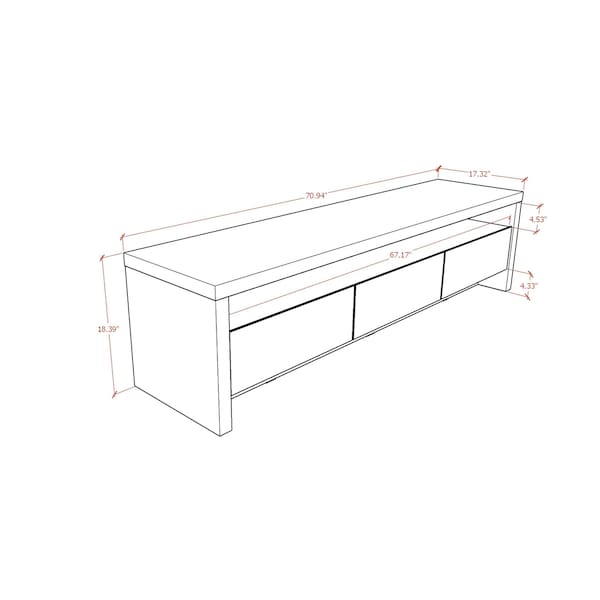 Manhattan Comfort Sylvan 70.86" TV Stand with 3-Drawers in White - 224053